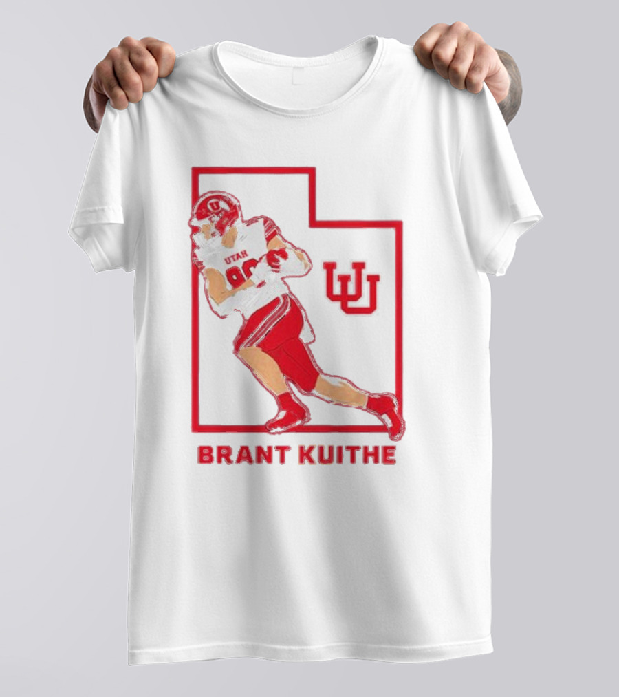 Utah Football Brant Kuithe 80 Red Uniform State Outline UU T-Shirt