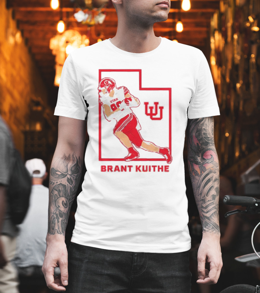 Utah Football Brant Kuithe 80 Red Uniform State Outline UU T-Shirt
