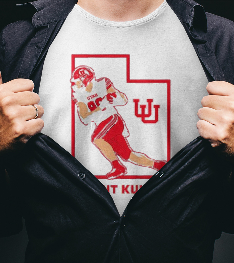 Utah Football Brant Kuithe 80 Red Uniform State Outline UU T-Shirt