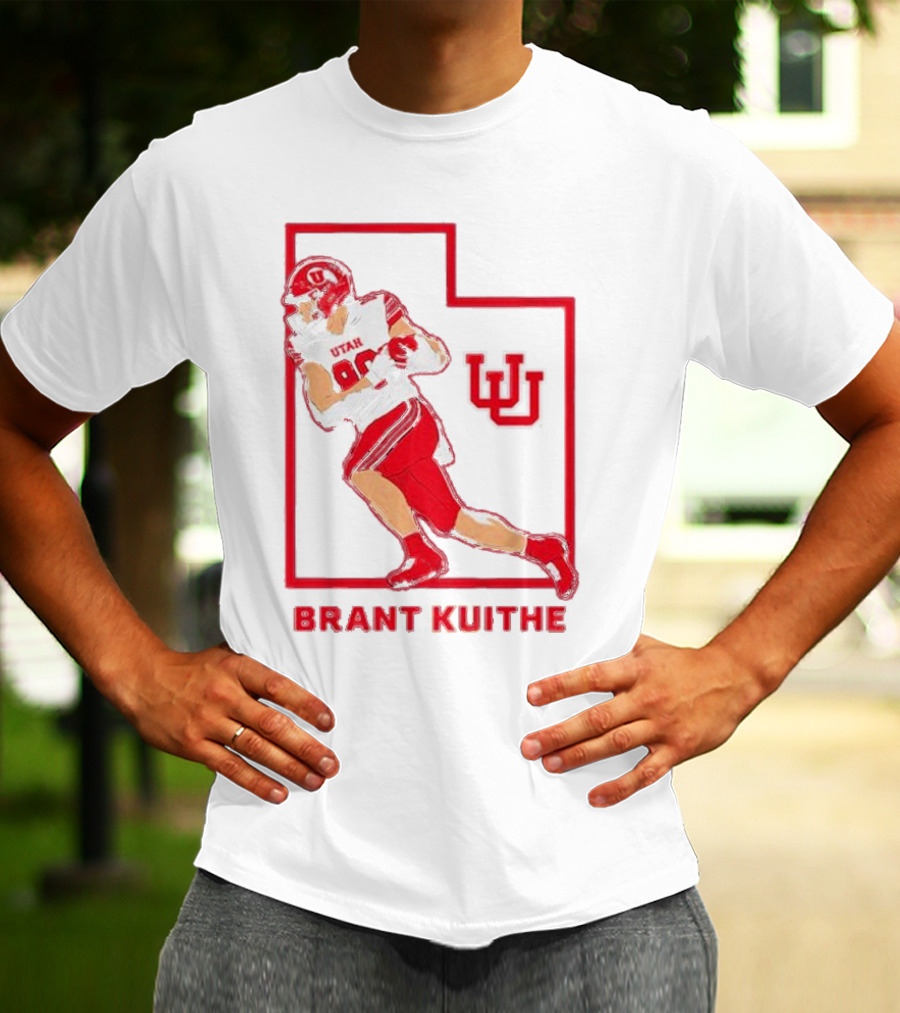 Utah Football Brant Kuithe 80 Red Uniform State Outline UU T-Shirt
