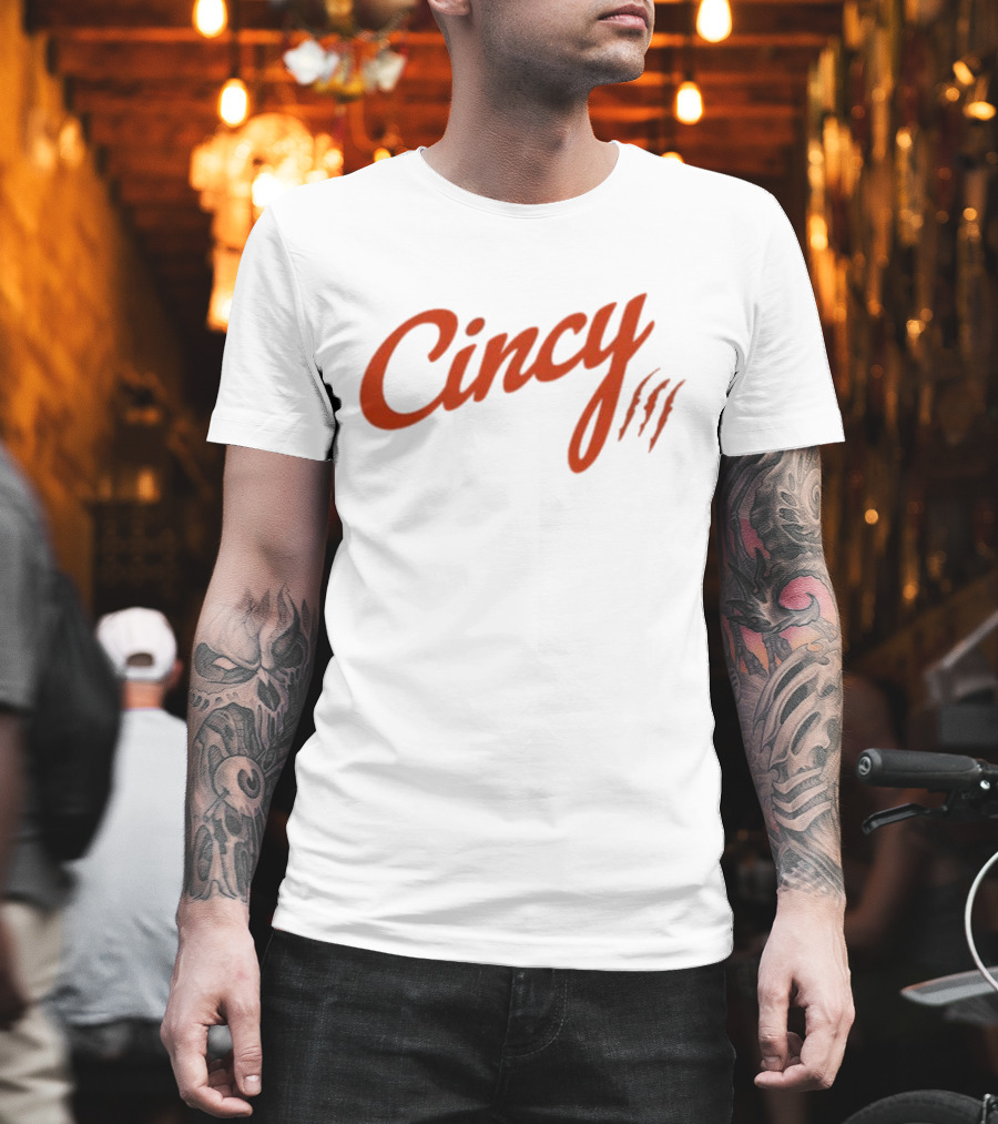 Cincy Script With Orange Claw Marks T-Shirt