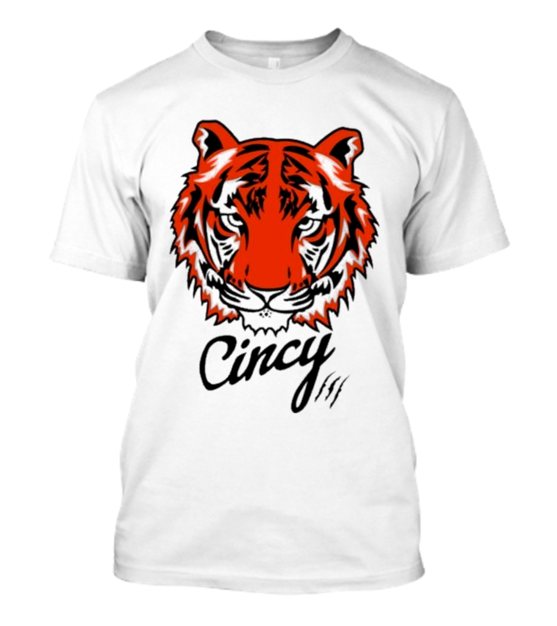 Cincy Tiger Head Bold Orange Black Face T-Shirt