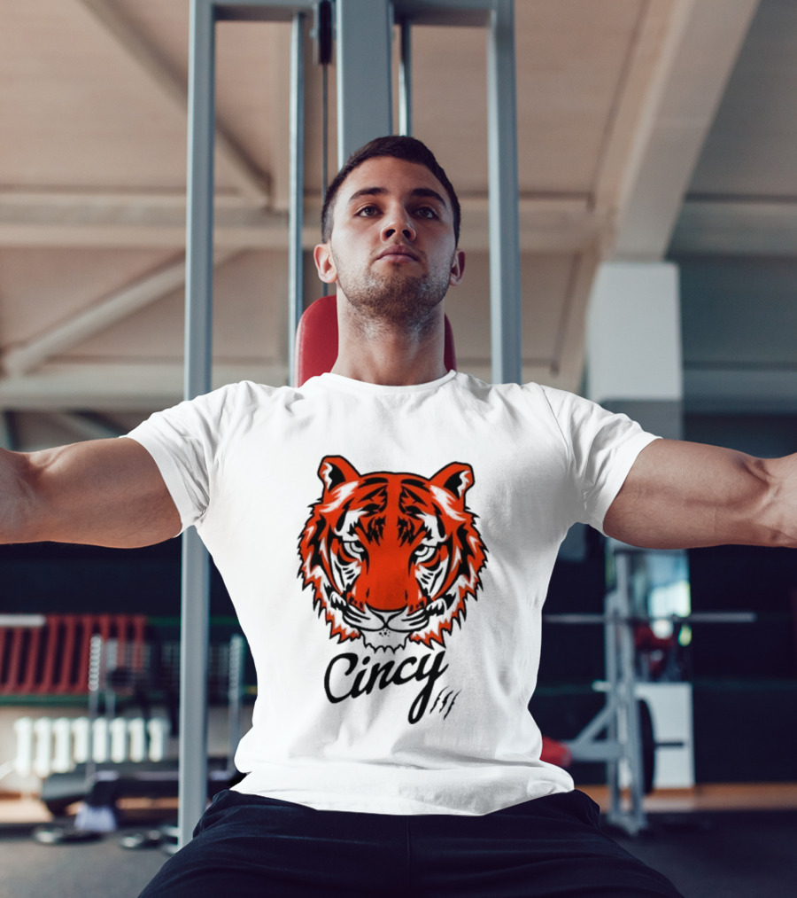 Cincy Tiger Head Bold Orange Black Face T-Shirt