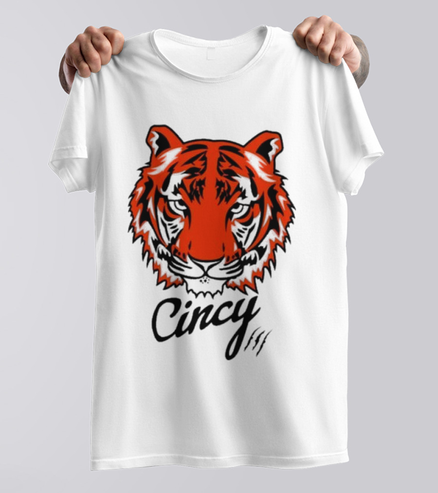 Cincy Tiger Head Bold Orange Black Face T-Shirt