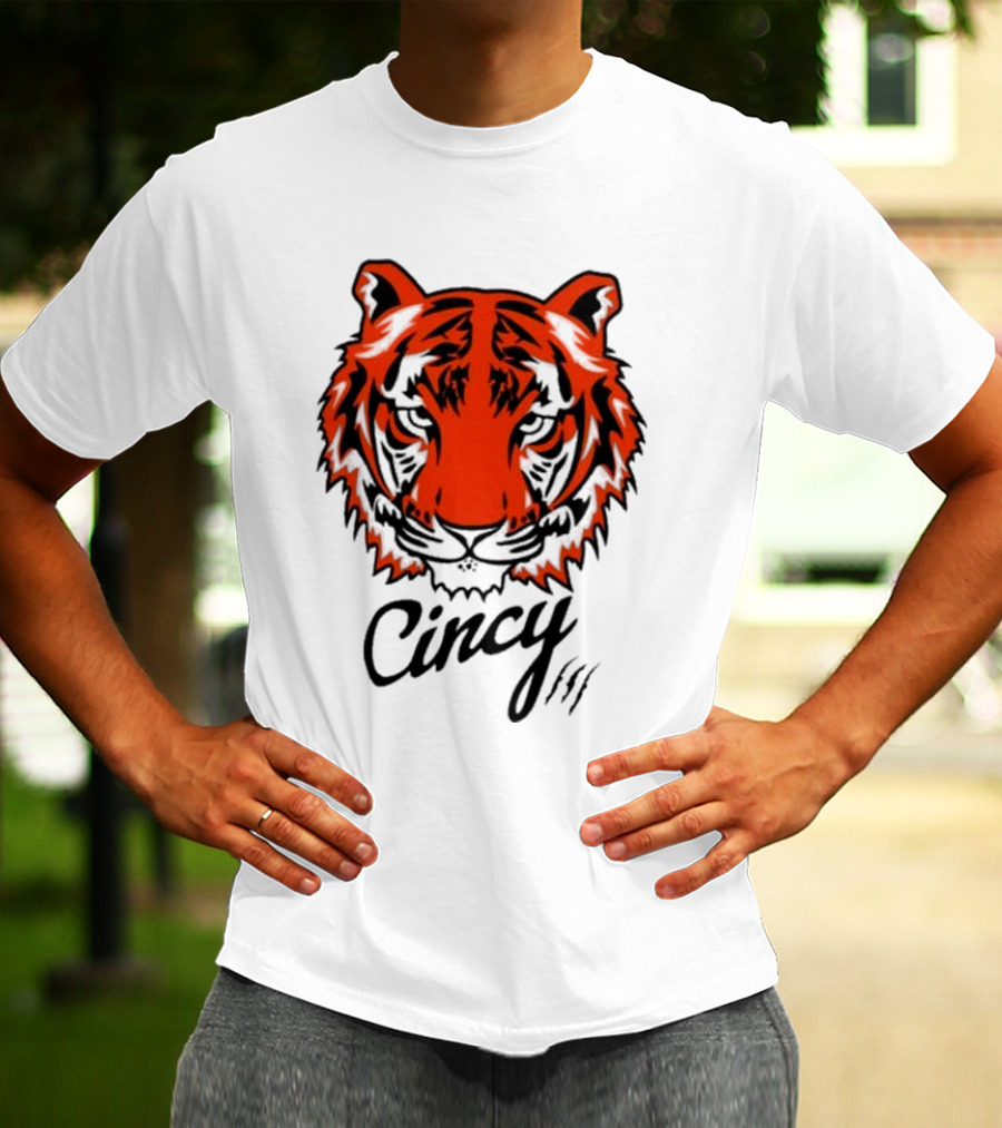 Cincy Tiger Head Bold Orange Black Face T-Shirt