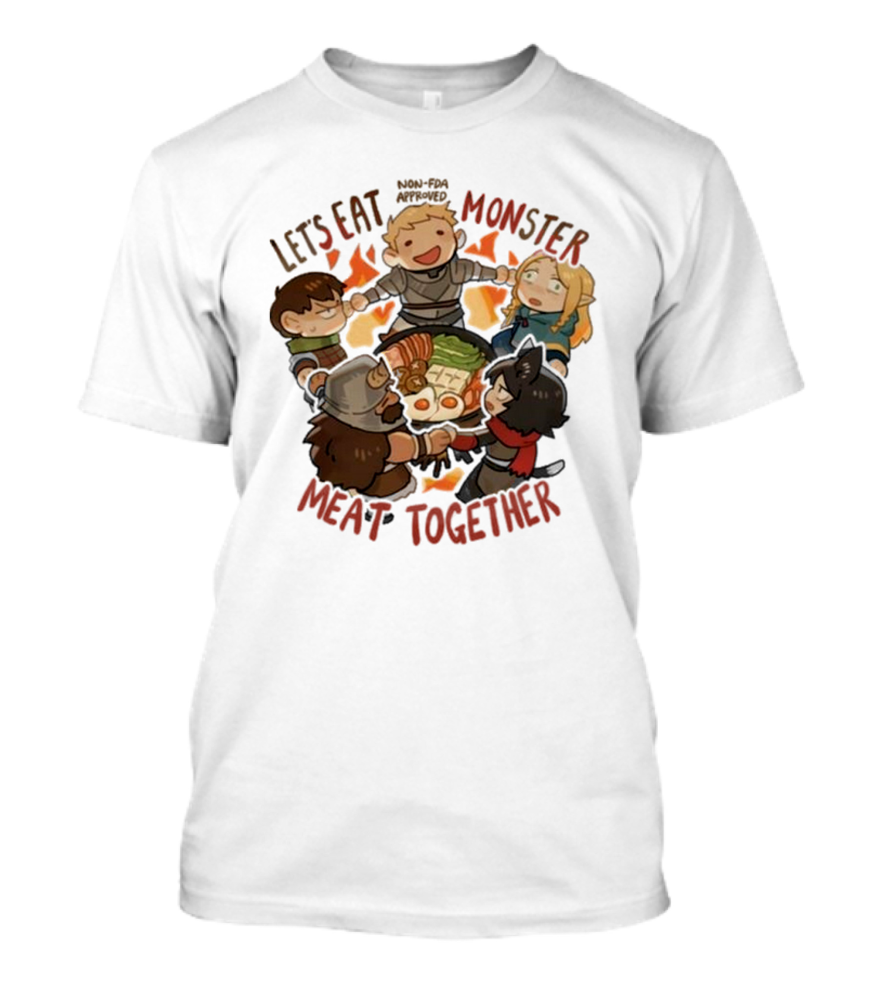 Let’s Eat Monster Meat Together Non-FDA Approved Dungeon Meshi Characters Enjoying Feast T-Shirt