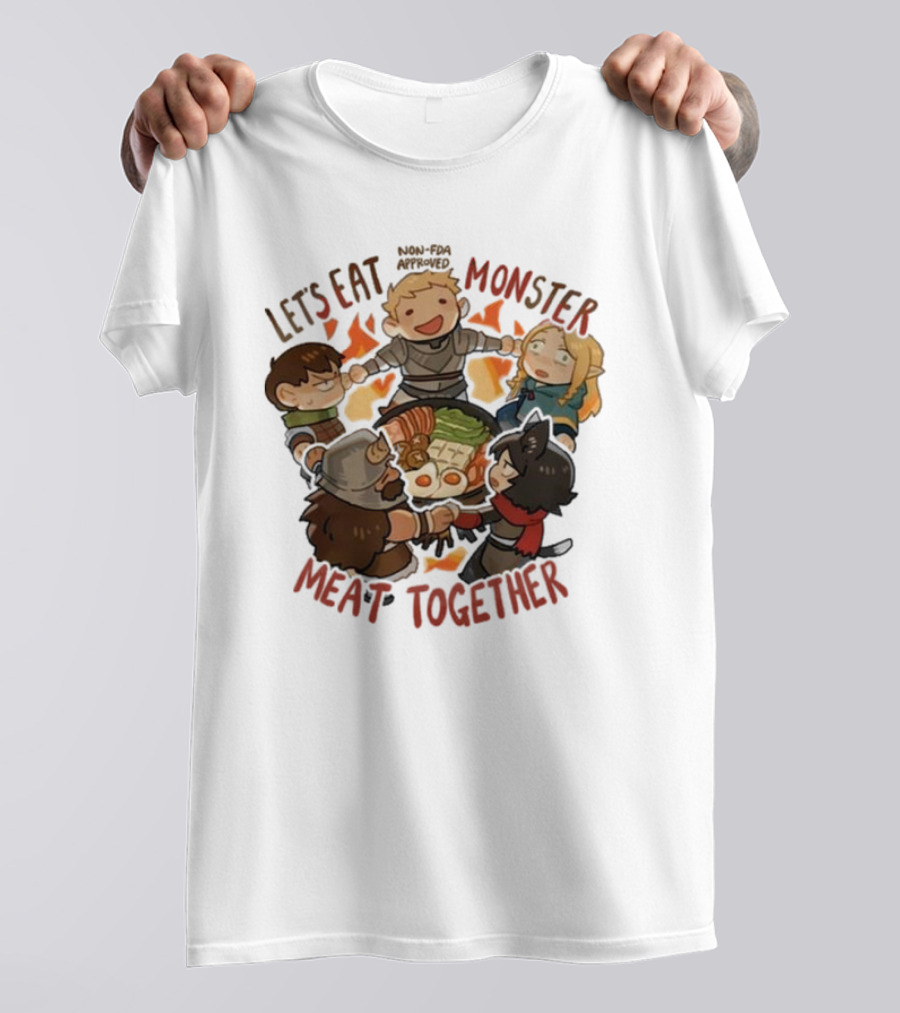 Let’s Eat Monster Meat Together Non-FDA Approved Dungeon Meshi Characters Enjoying Feast T-Shirt