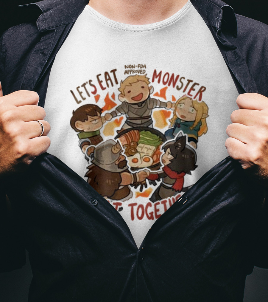 Let’s Eat Monster Meat Together Non-FDA Approved Dungeon Meshi Characters Enjoying Feast T-Shirt