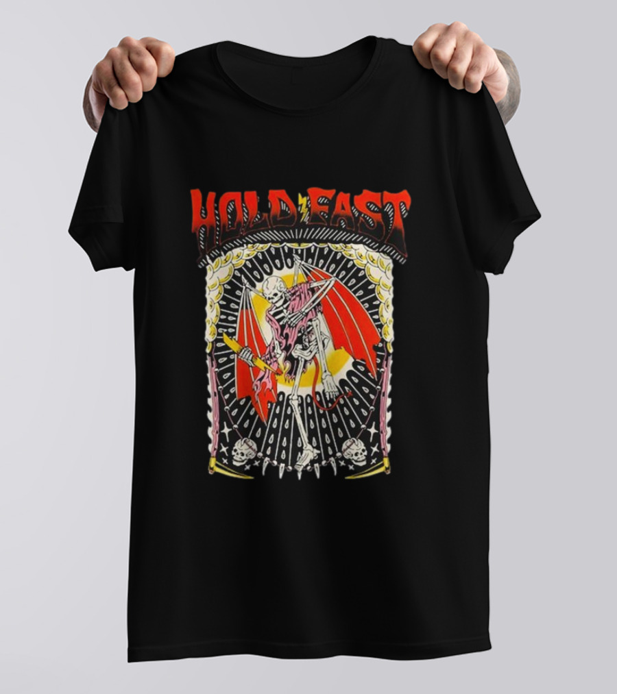 HOLD FAST Skeleton With Red Wings And Halo Rock Band T-Shirt