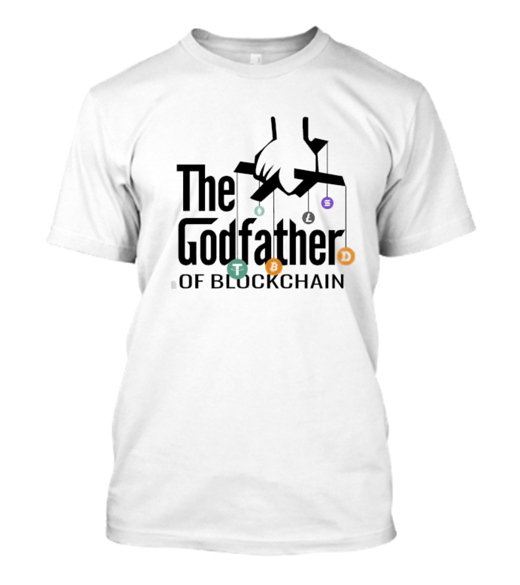 The Godfather Of Blockchain Puppeteer Design With Blockchain Symbols T-Shirt
