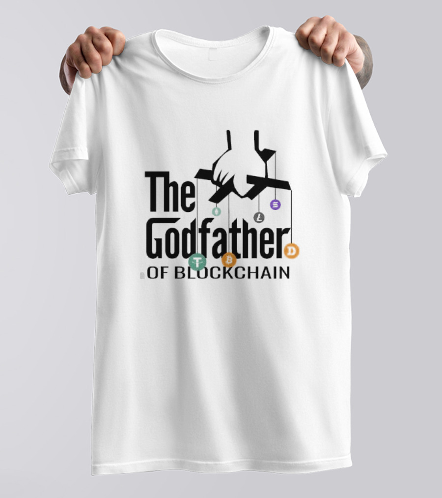 The Godfather Of Blockchain Puppeteer Design With Blockchain Symbols T-Shirt