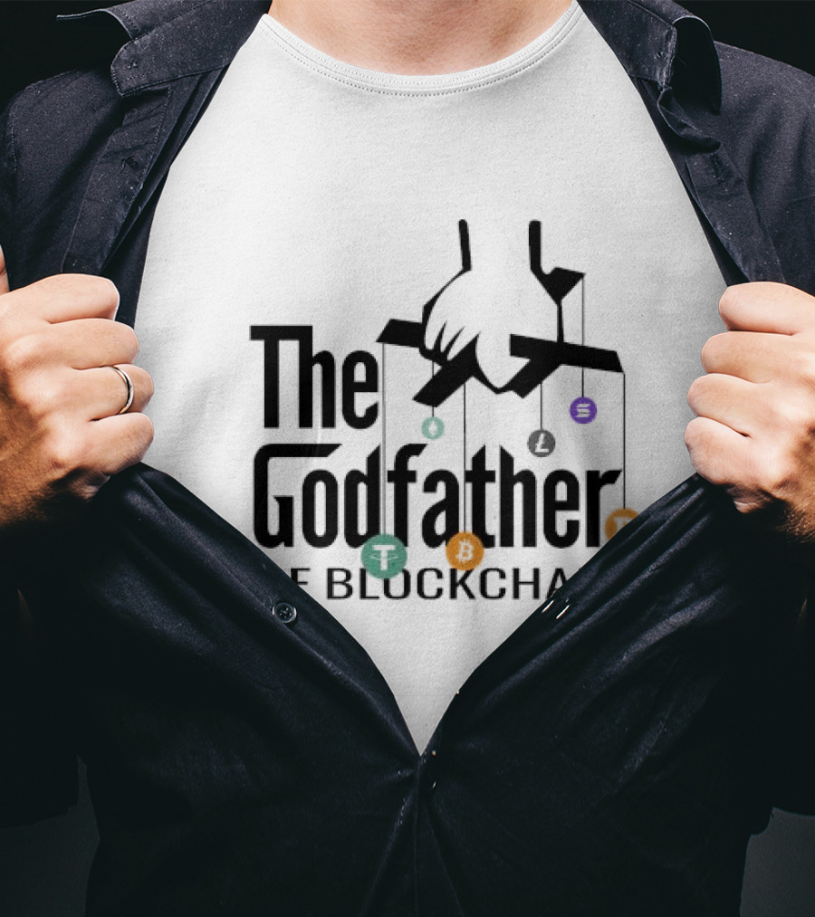 The Godfather Of Blockchain Puppeteer Design With Blockchain Symbols T-Shirt