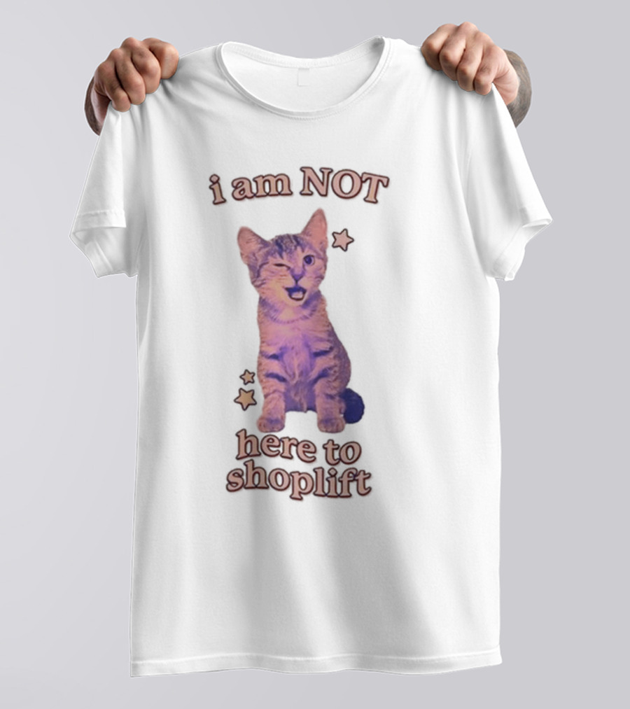 Gotfunny I Am Not Here To Shoplift Winking Cat With Stars T-Shirt