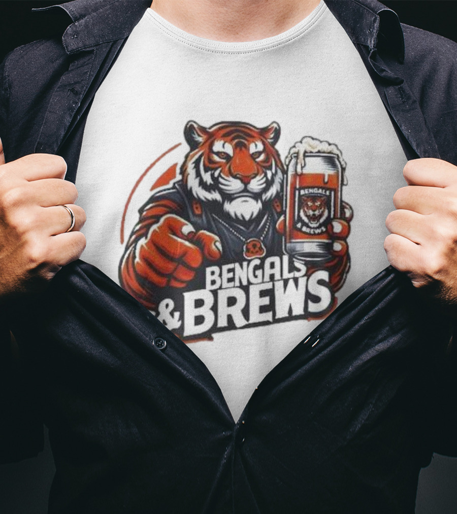 Bengals And Brews Tiger Beer Mug Football Fan T-Shirt