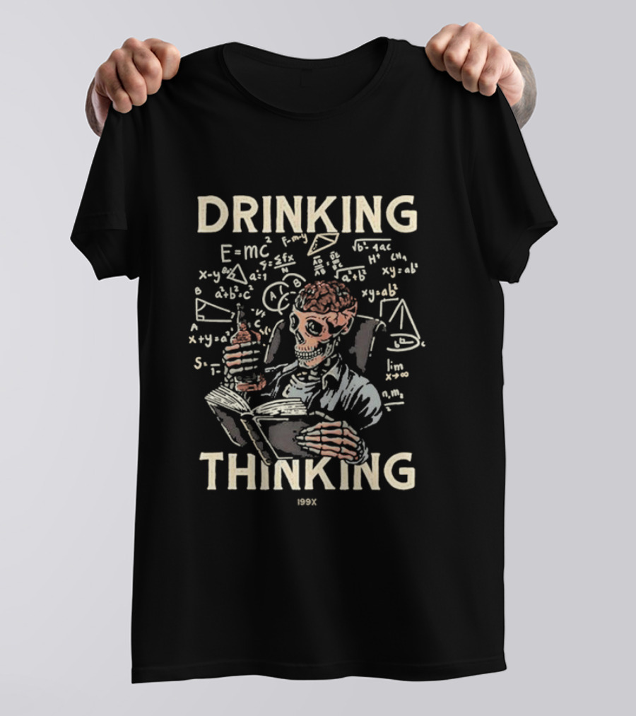 Drinking Thinking Skull Scholar 199X Math Formula Brain Book T-Shirt