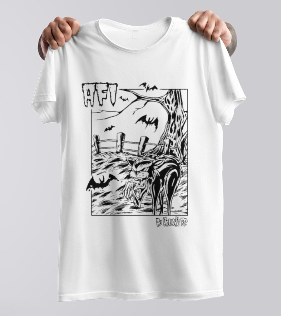 AFI All Hallows Black Cat And Bats In Spooky Landscape T-Shirt