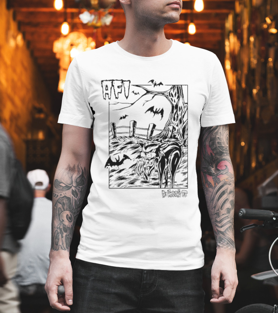 AFI All Hallows Black Cat And Bats In Spooky Landscape T-Shirt