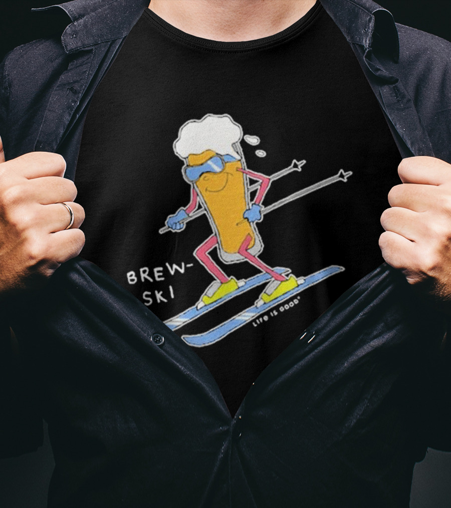 Brewski Life Is Good Skiing Beer Glass Character T-Shirt