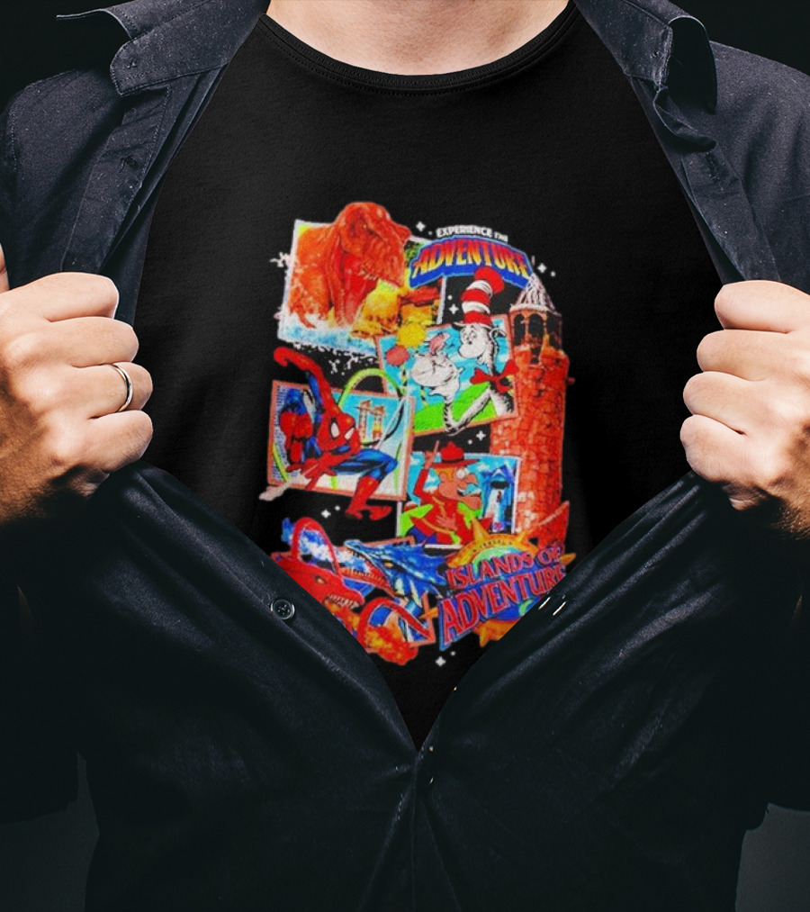 Experience The Adventure Islands Of Adventure 25 Years With Spider-Man, Jurassic Park, Cat In The Hat T-Shirt