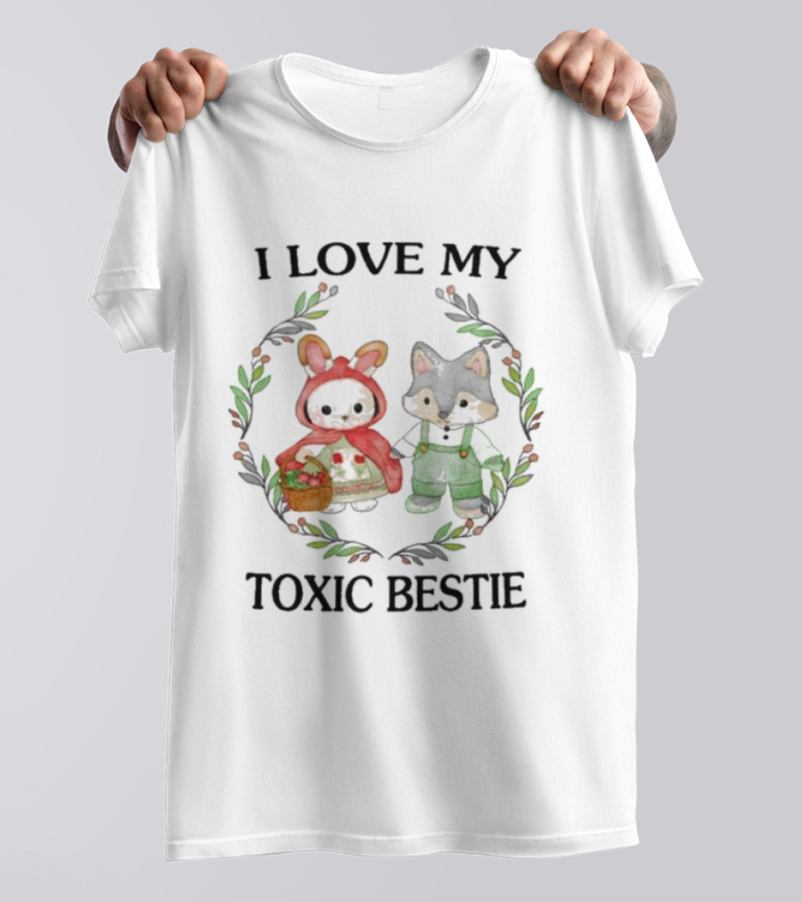 I Love My Toxic Bestie Cute Forest Friends In Hood And Overalls T-Shirt