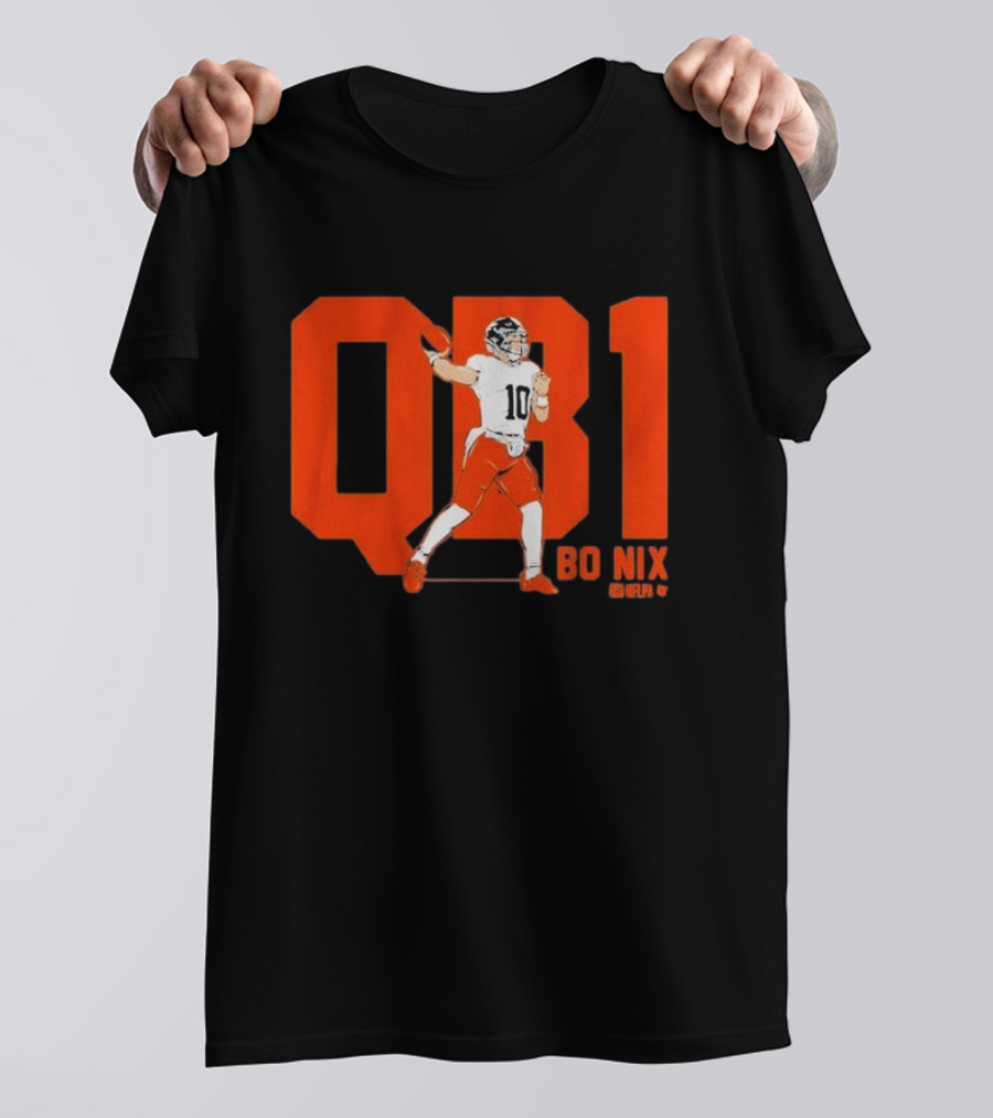 Bo Nix QB1 NFL Denver Broncos Football T-Shirt
