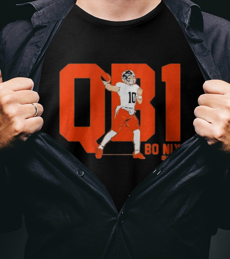 Bo Nix QB1 NFL Denver Broncos Football T-Shirt