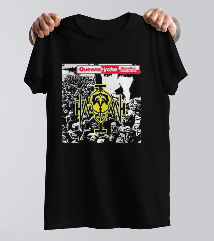 Queensryche Operation: Mindcrime Yellow Skull Symbol Over Crowd T-Shirt