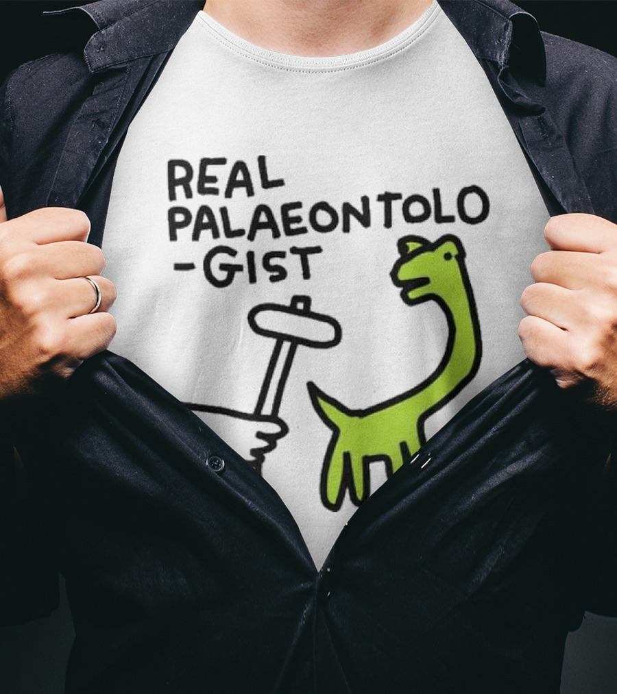 Real Palaeontologist Dinosaur Hammer Green Hand Drawing T-Shirt