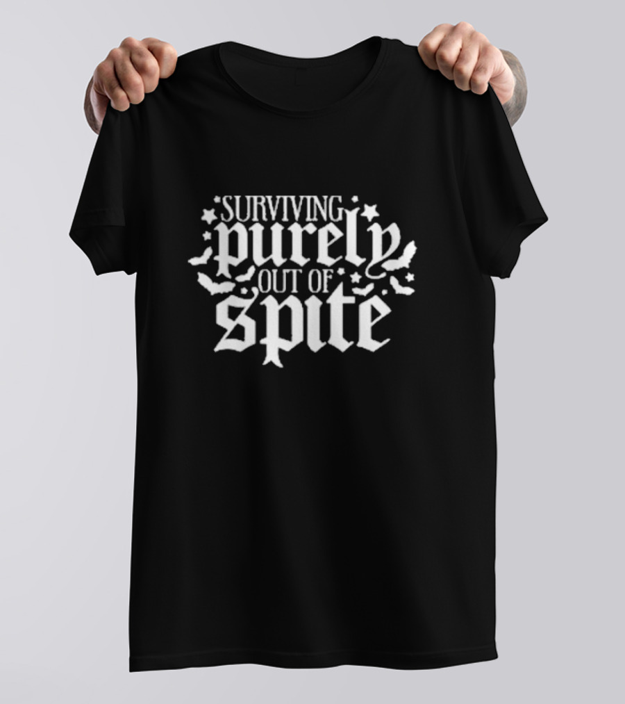 Surviving Purely Out Of Spite Stars And Bats Gothic Print Casual T-Shirt
