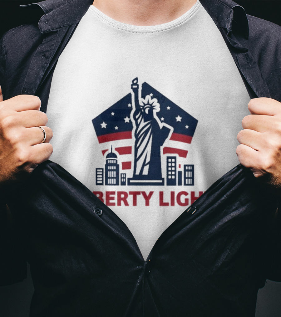 Liberty Light Statue Stars Stripes America T-Shirt