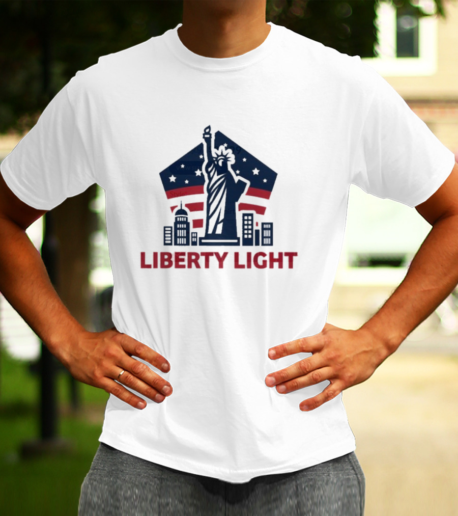 Liberty Light Statue Stars Stripes America T-Shirt