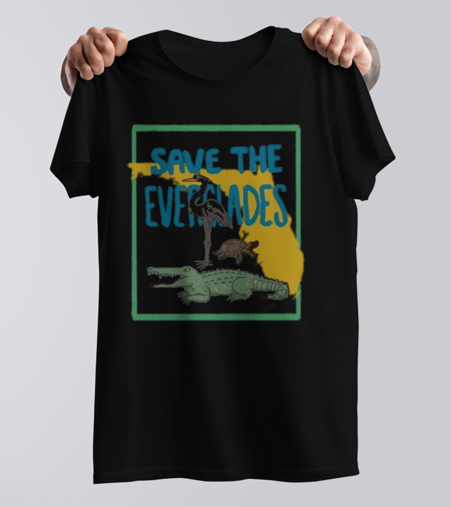 Gators Daily Save The Everglades Florida Map With Alligator, Heron, And Turtle T-Shirt