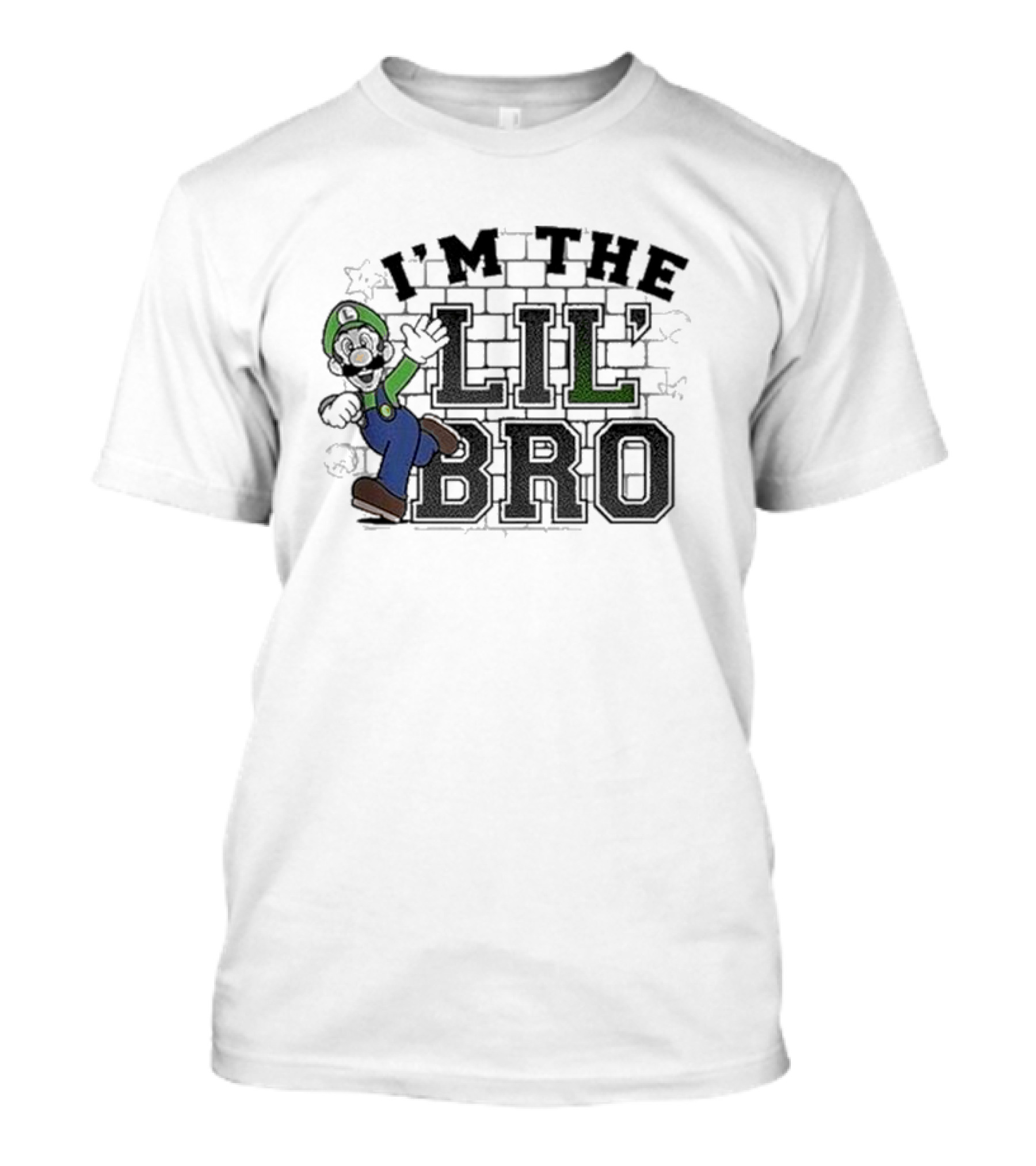 I'm The Lil' Bro Luigi Action Pose Super Mario Dark T-Shirt