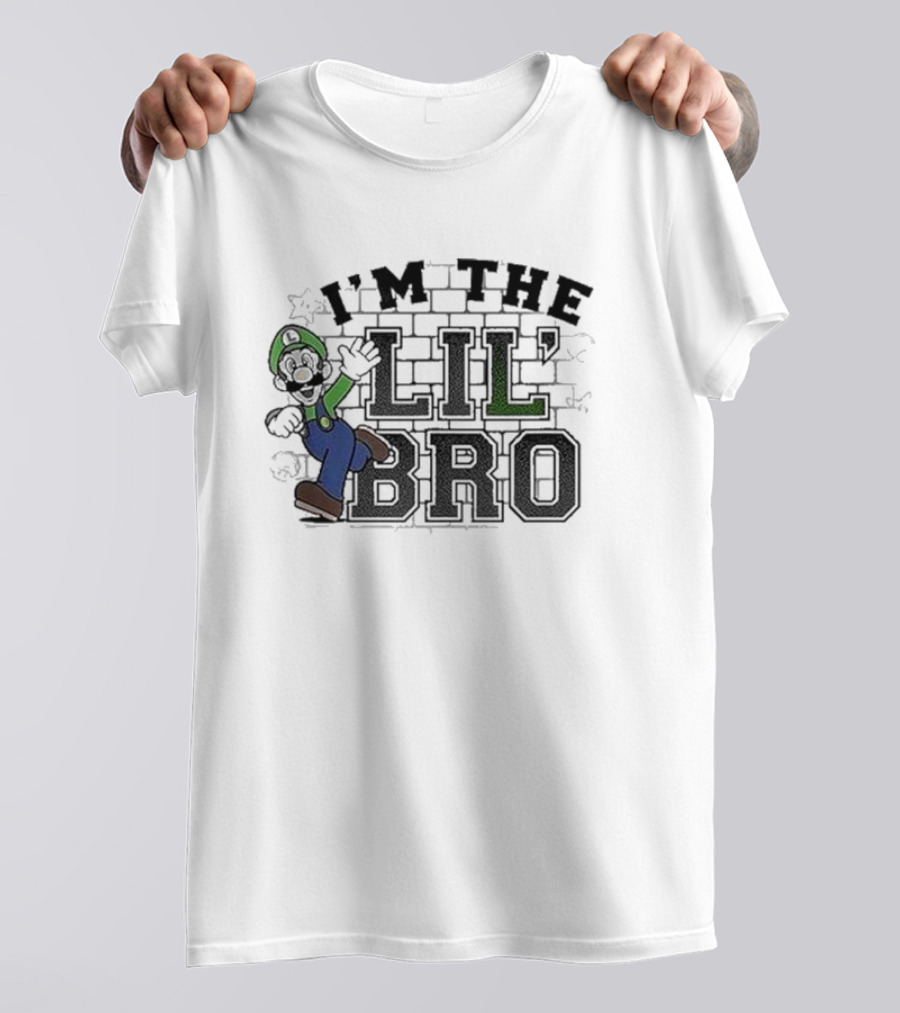 I'm The Lil' Bro Luigi Action Pose Super Mario Dark T-Shirt