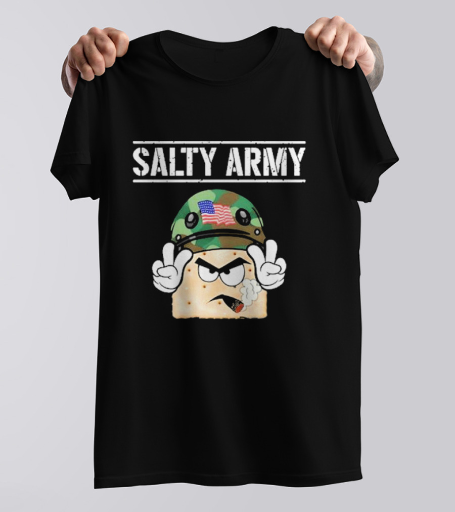 Salty Army Cracker With Camouflage Helmet Smoking Cigarette T-Shirt