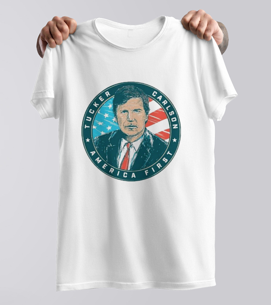 Tucker Carlson America First United States Flag Background T-Shirt