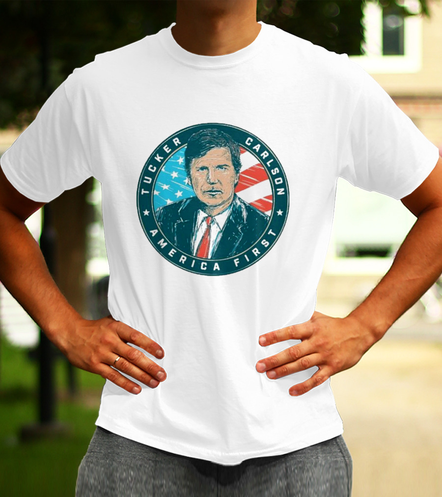 Tucker Carlson America First United States Flag Background T-Shirt