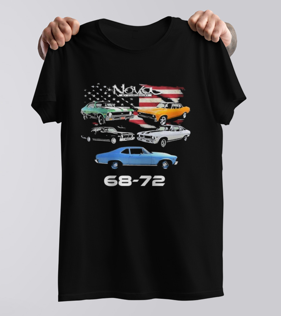 Nova By Chevrolet 68-72 American Flag Classic Cars T-Shirt