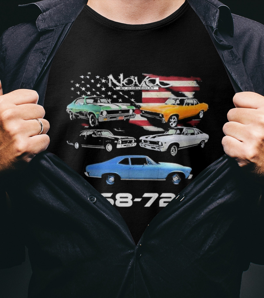 Nova By Chevrolet 68-72 American Flag Classic Cars T-Shirt