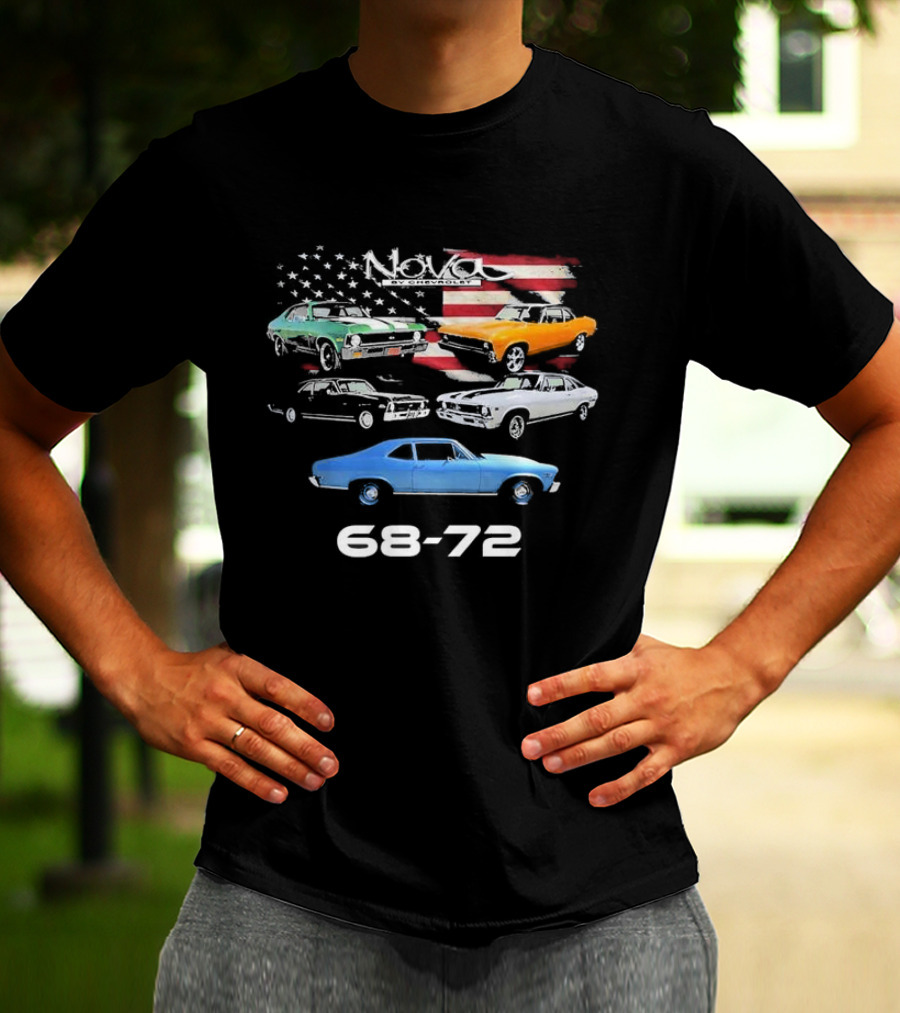 Nova By Chevrolet 68-72 American Flag Classic Cars T-Shirt