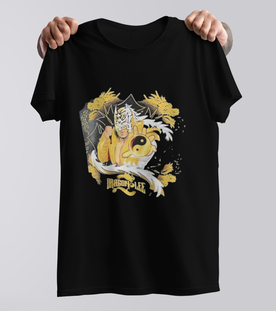 Dragon Lee Superstar Masked Wrestler Yin Yang Golden Dragon T-Shirt