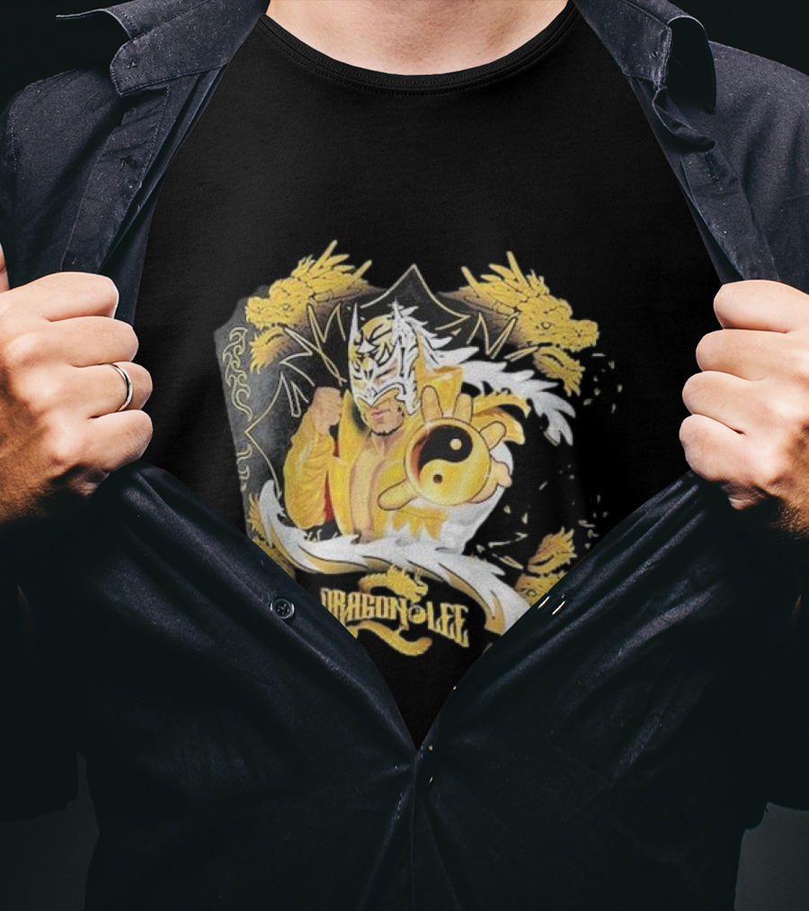 Dragon Lee Superstar Masked Wrestler Yin Yang Golden Dragon T-Shirt