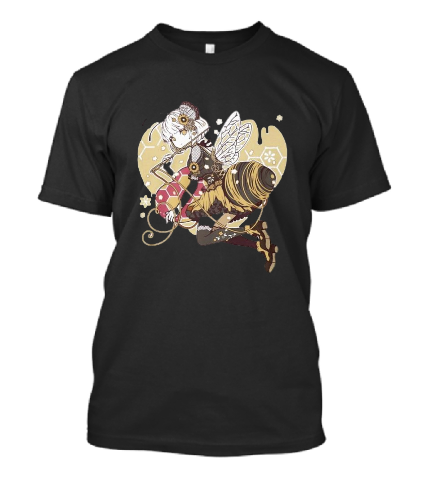 Golden Guardian Of The Hive Ethereal Anime Character With Wings And Honeycomb Elements T-Shirt