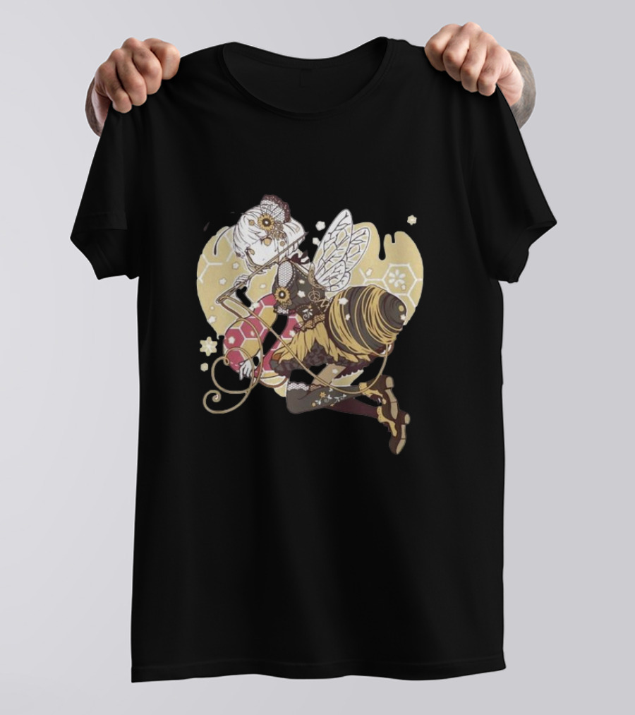 Golden Guardian Of The Hive Ethereal Anime Character With Wings And Honeycomb Elements T-Shirt