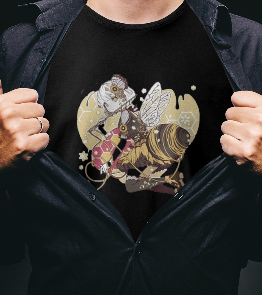 Golden Guardian Of The Hive Ethereal Anime Character With Wings And Honeycomb Elements T-Shirt