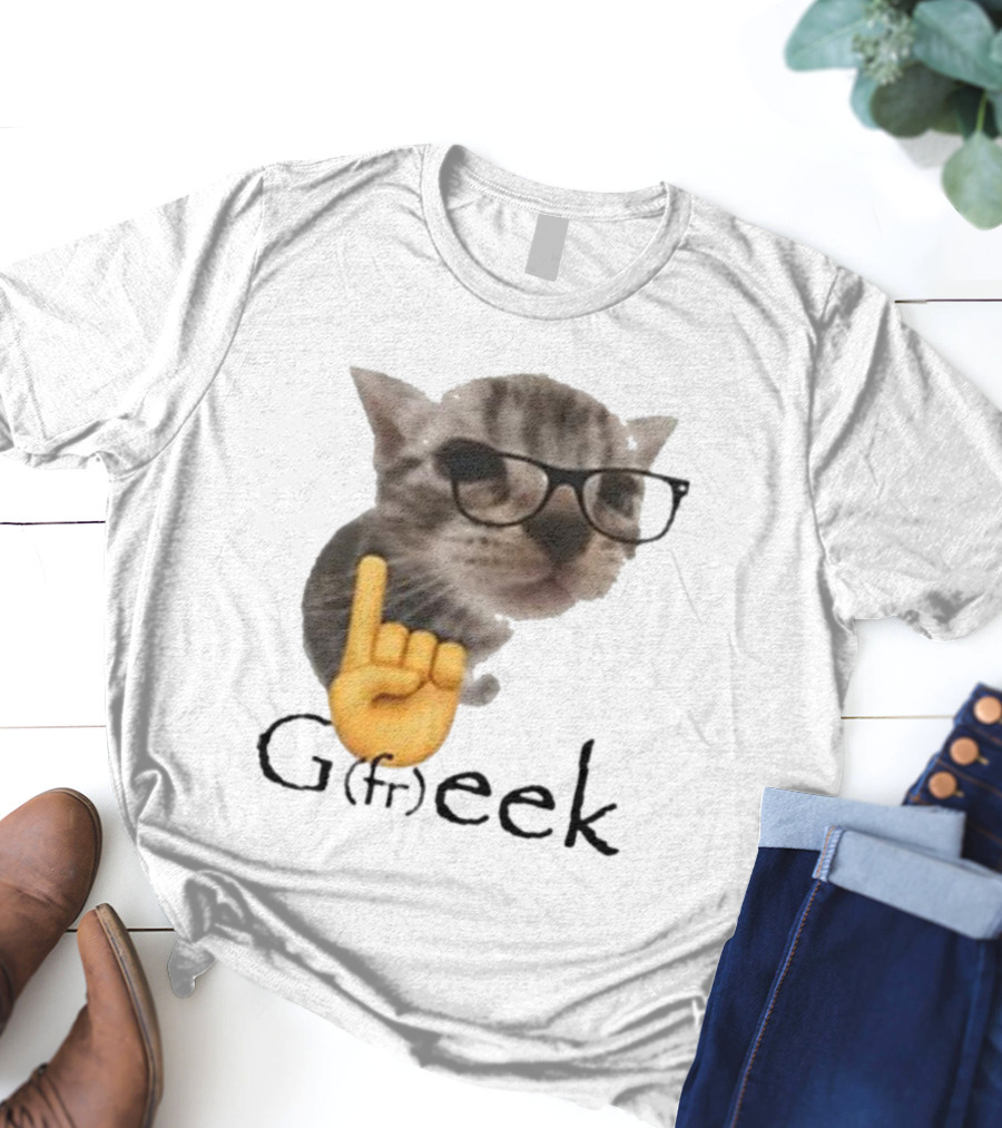 Goofy Ahhs Geek Cat Meme With Glasses And Emoji Finger T-Shirt