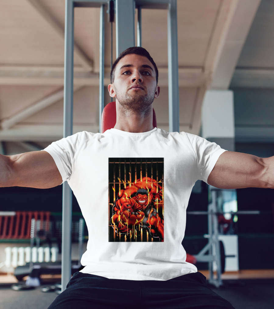 Marvel Red Hulk Escaping Fiery Cage T-Shirt