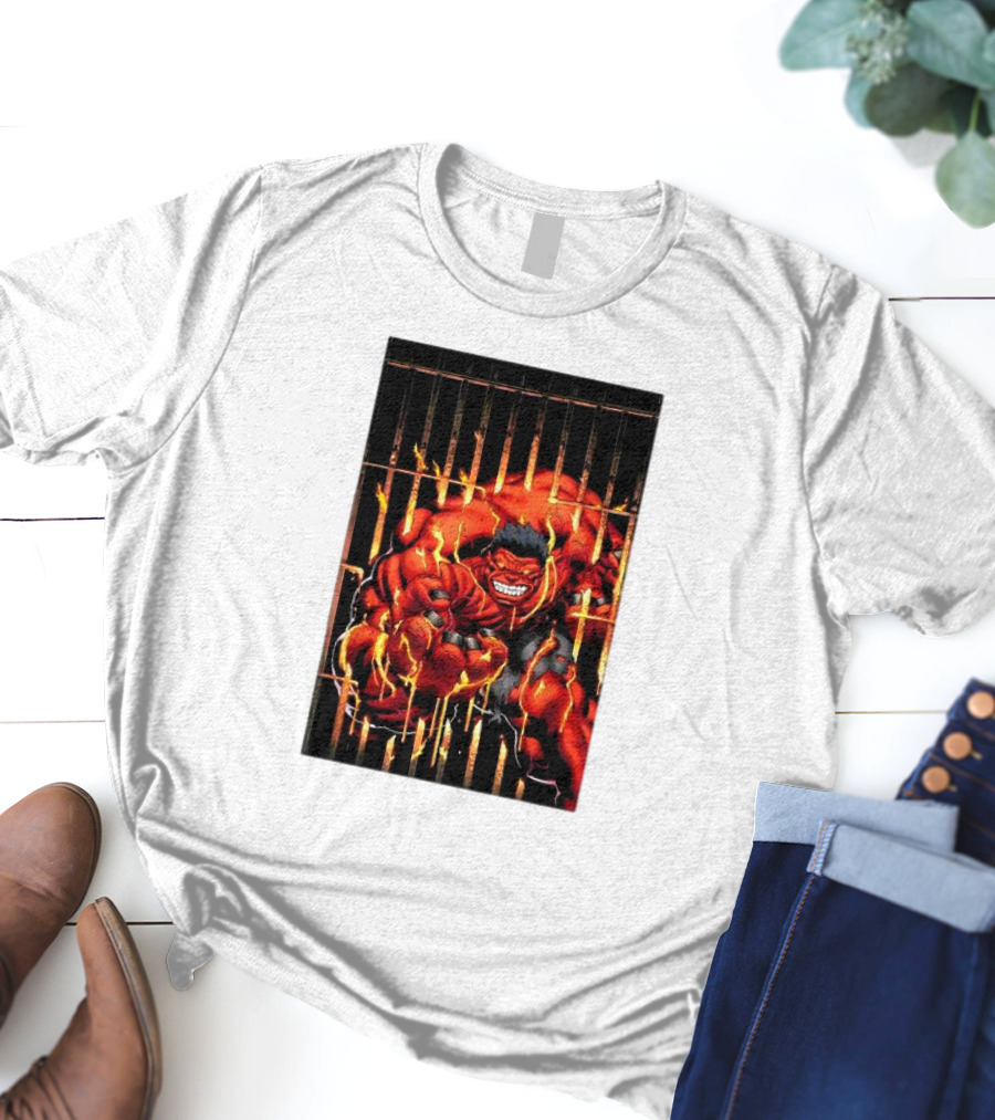 Marvel Red Hulk Escaping Fiery Cage T-Shirt