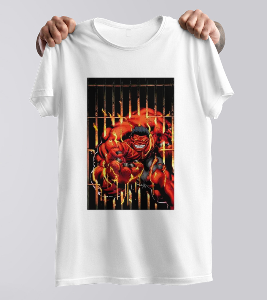 Marvel Red Hulk Escaping Fiery Cage T-Shirt