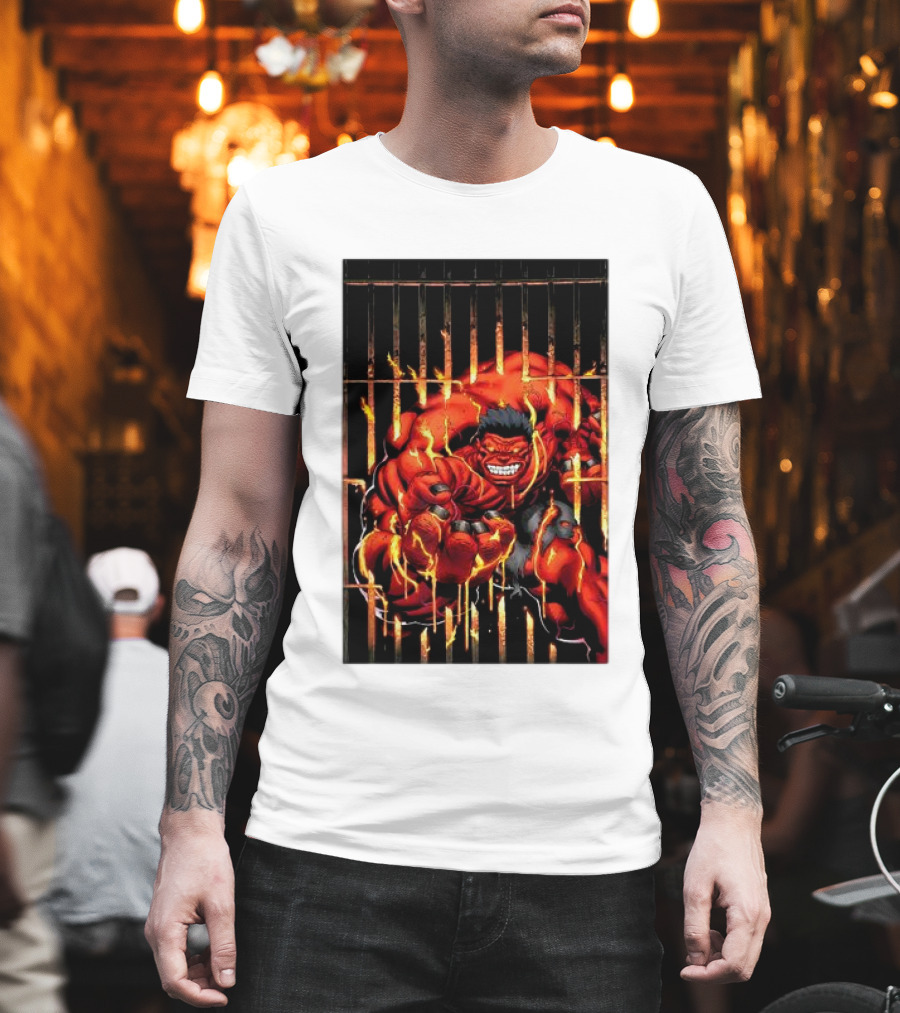 Marvel Red Hulk Escaping Fiery Cage T-Shirt